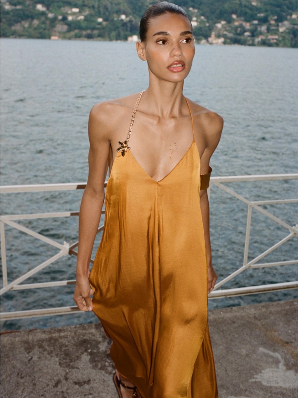Zara Golden Yellow Satin Slip Dress